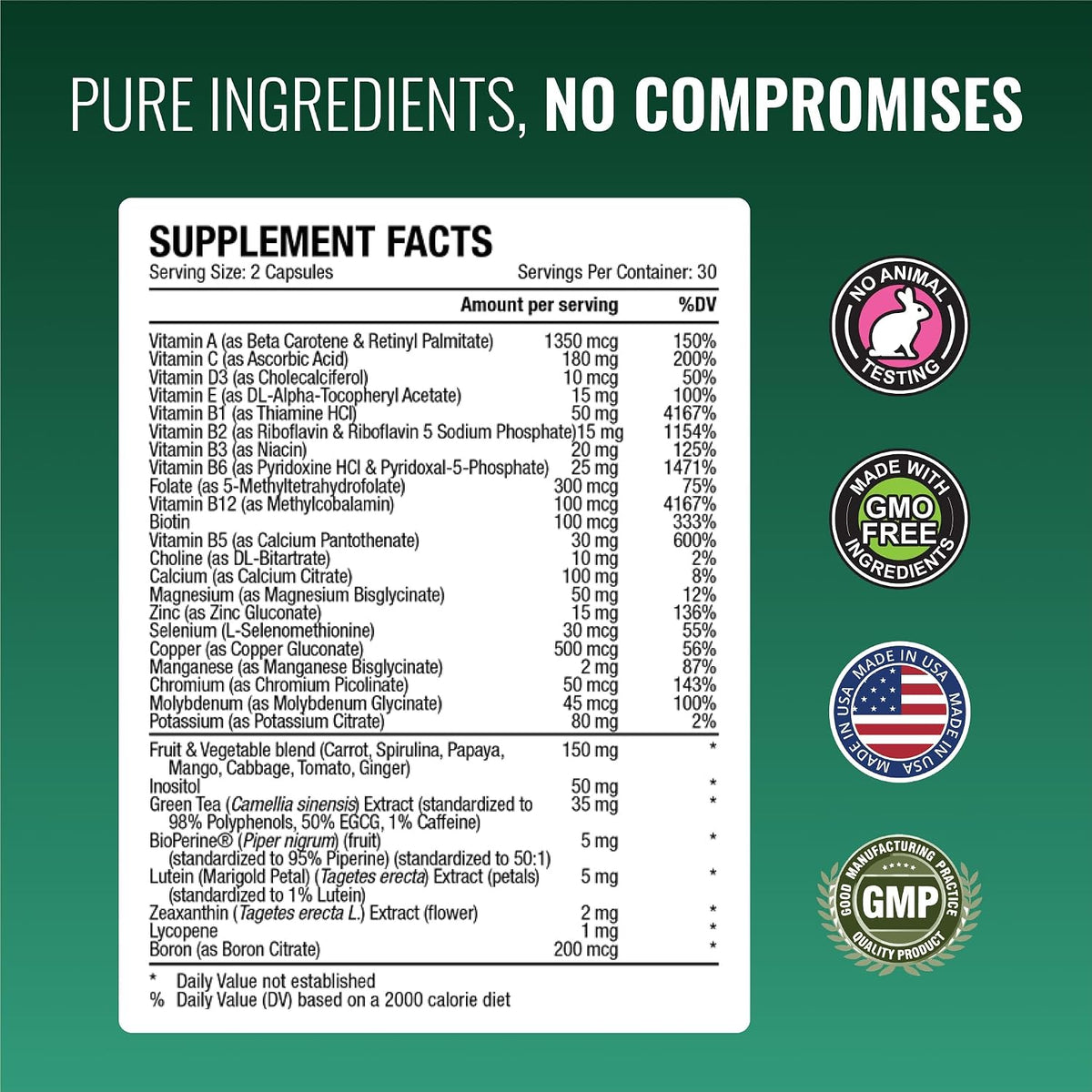 Approved Science Multivitamin - with Full-Spectrum B-Vitamins, Green Tea, Lutein, Lycopene, Zeaxanthin, BioPerine - 360 Capsules - görsel 4