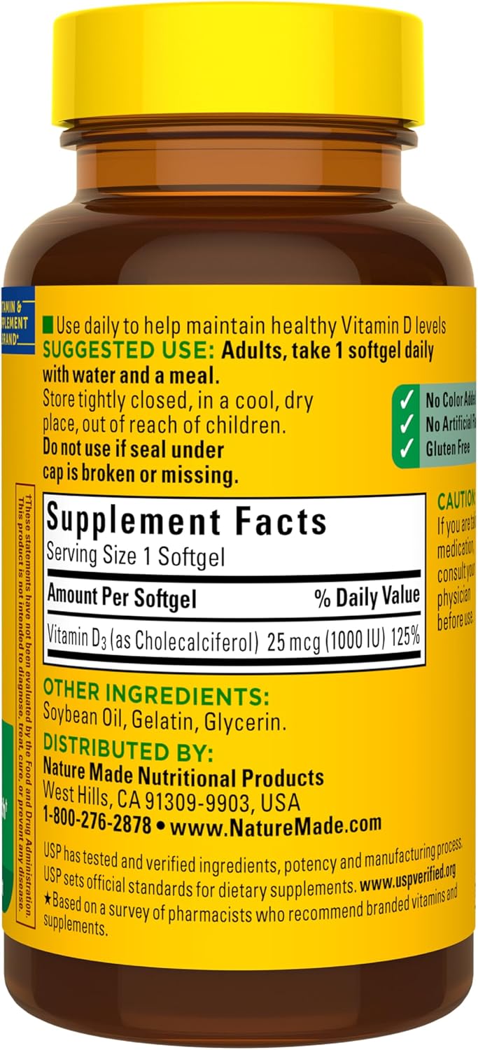 Nature Made Vitamin D3 1000 IU (25 mcg) – 100 Softgels - görsel 7