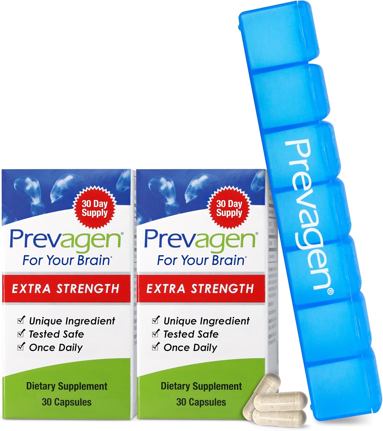 Prevagen Extra Strength Brain Food Supplement - 20mg Apoaequorin + Vitamin D3 - 2 Pack with Pill Organiser - görsel 1