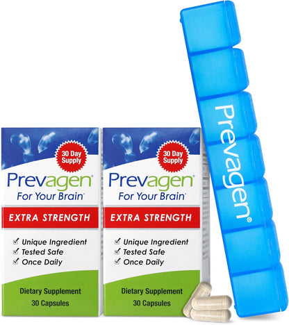 Prevagen Extra Strength – 30 Capsules | 2-Pack | Formulated for Your Brain | 20mg of Apoaequorin Plus Vitamin D3 with 7-Day Pill Organiser