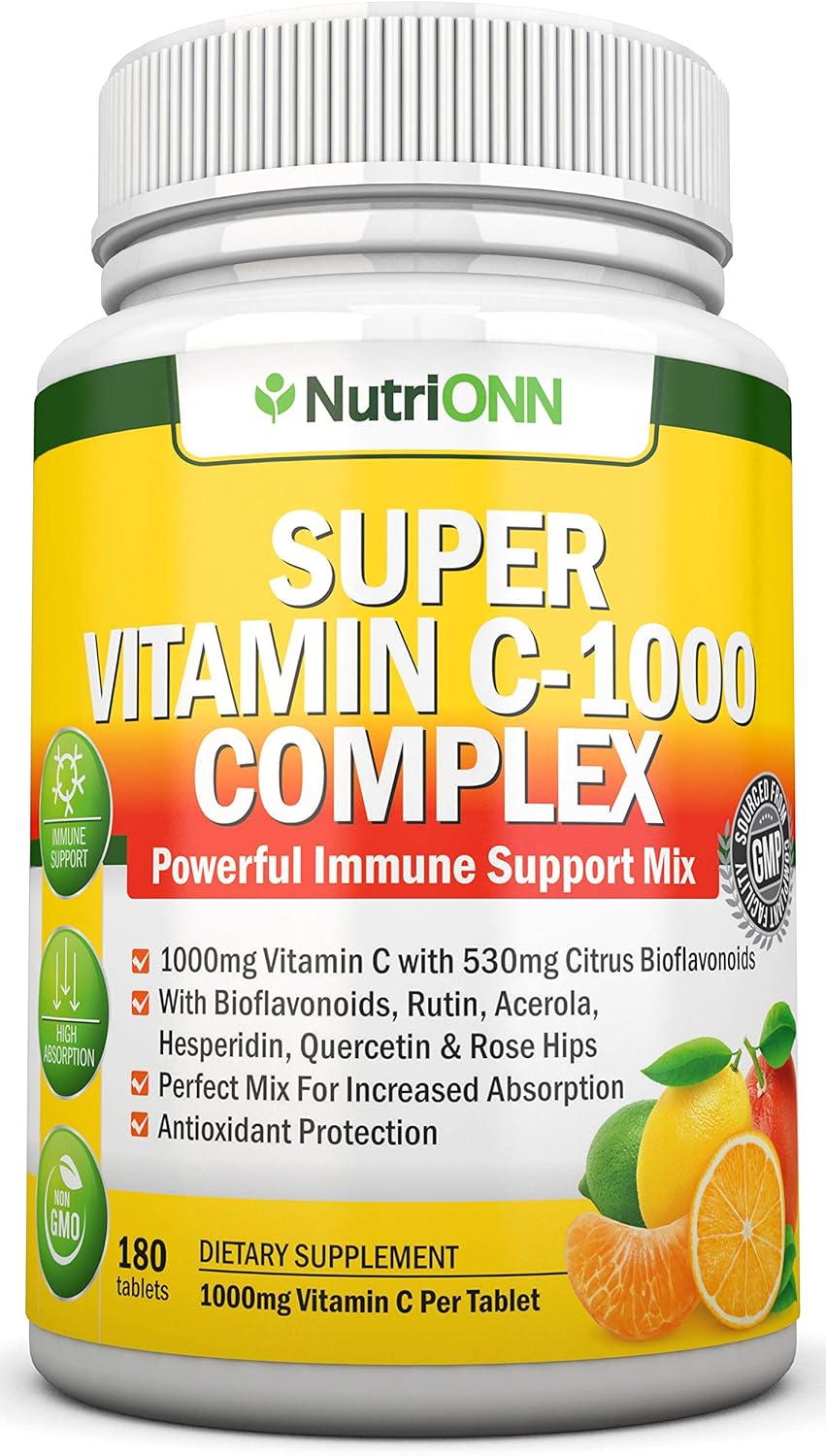 Super Vitamin C Complex - 1695 mg - 180 Tablets - with Citrus Bioflavonoids, Rose Hips, Rutin, Quercetin & Hesperidin - Non-GMO - görsel 1