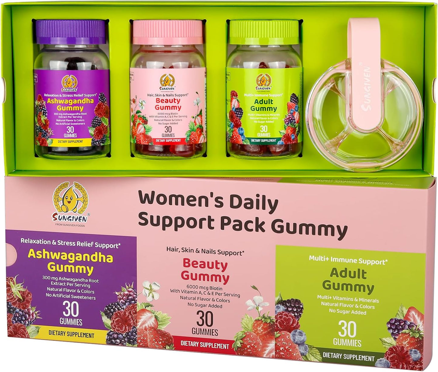 SUNGIVEN Women's Multivitamin Gummy Pack – 3-Step Support for Hair & Skin with KSM-66 Ashwagandha, Berry Flavour, 90 Gummies (15-Day Supply) - görsel 8