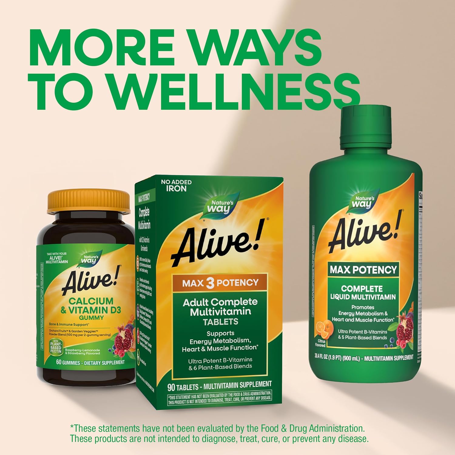 Nature's Way Alive! Max3 Potency Daily Multivitamin – High Potency with B-Vitamins, Orchard Fruits & Garden Vegetables Blend, 180 Tablets - görsel 8