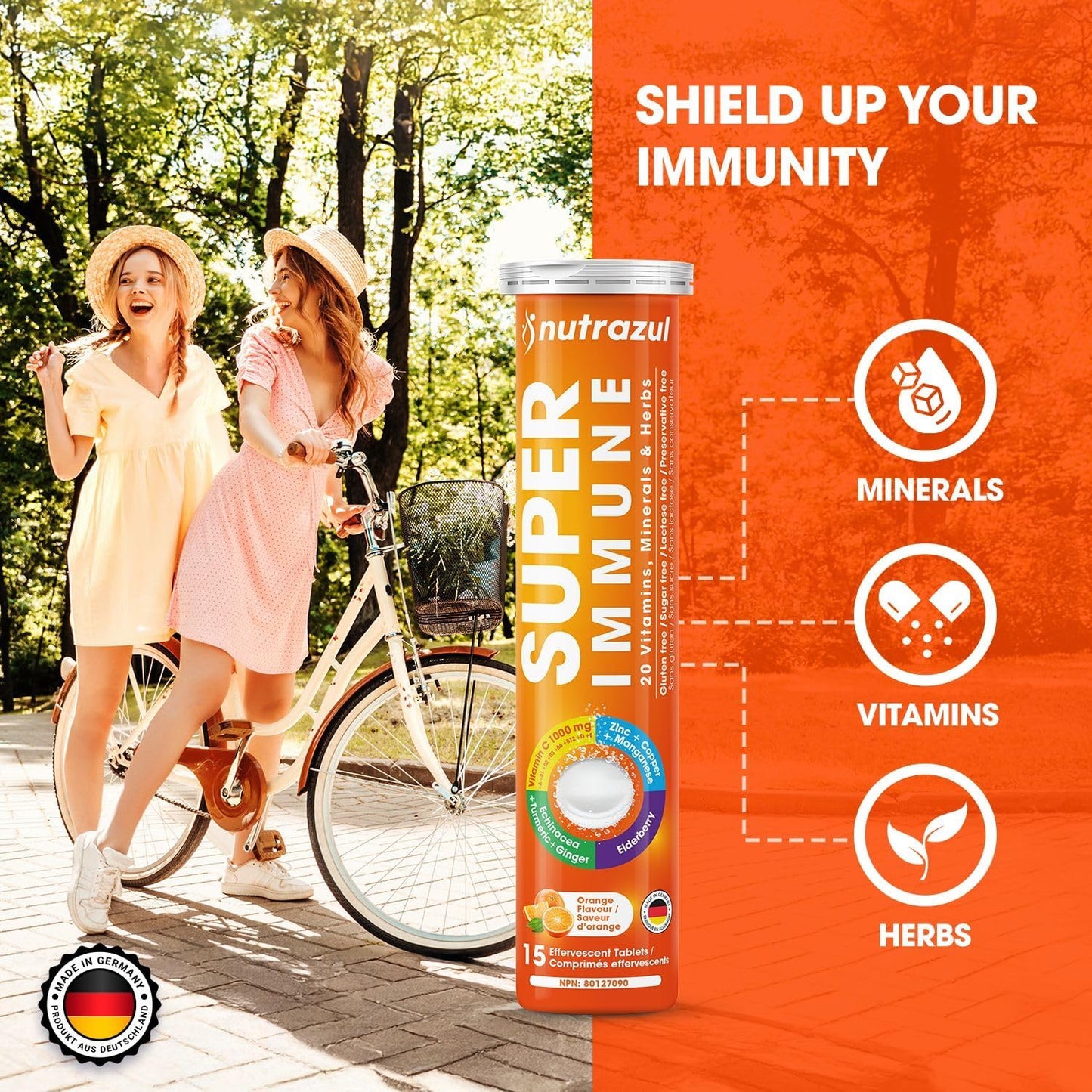 nutrazul Super Immune 30 Effervescent Tablets, 20 Vitamins & Minerals, Herbal Extracts to Support Daily Routine, Vitamin C, Zinc, Elderberry & Echinacea, Gluten-free, Sugar-Free, Orange Flavour - görsel 6