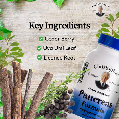 Christopher's Original Formulae Pancreas Formula - Herbal Supplement for Pancreas Cleanse, Detox & Digestive Support, 100 Capsules