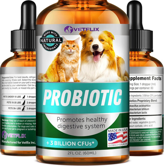 Premium Probiotics Liquid for Dogs, Cats, Puppies and Kittens, 2 Fl Oz