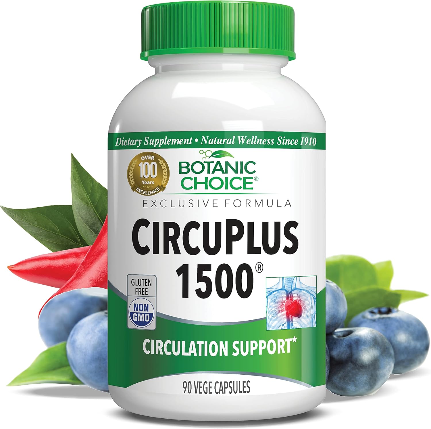 Botanic Choice CircuPlus 1500 - Heart Health and Circulation Support Supplement with Vitamin B1, Cayenne, Hawthorn, Ginkgo Biloba - 90 Capsules - görsel 1