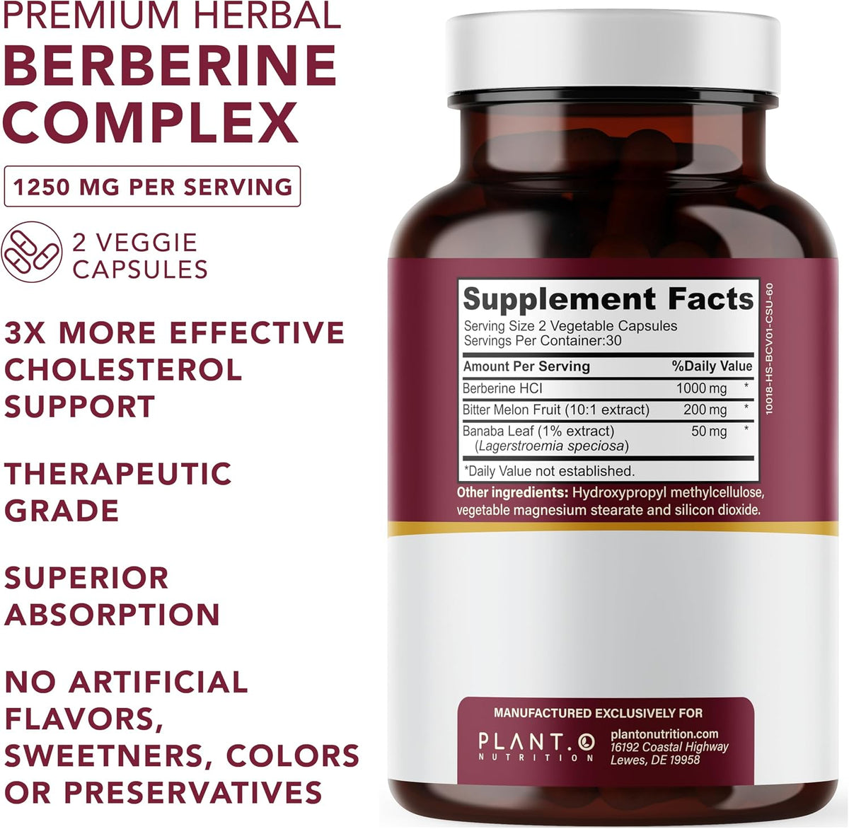 Berberine Supplement - 10x Higher Absorption Berberine HCl Complex with Bitter Lemon and Banaba Leaf - 60 Capsules, Non-GMO - görsel 2