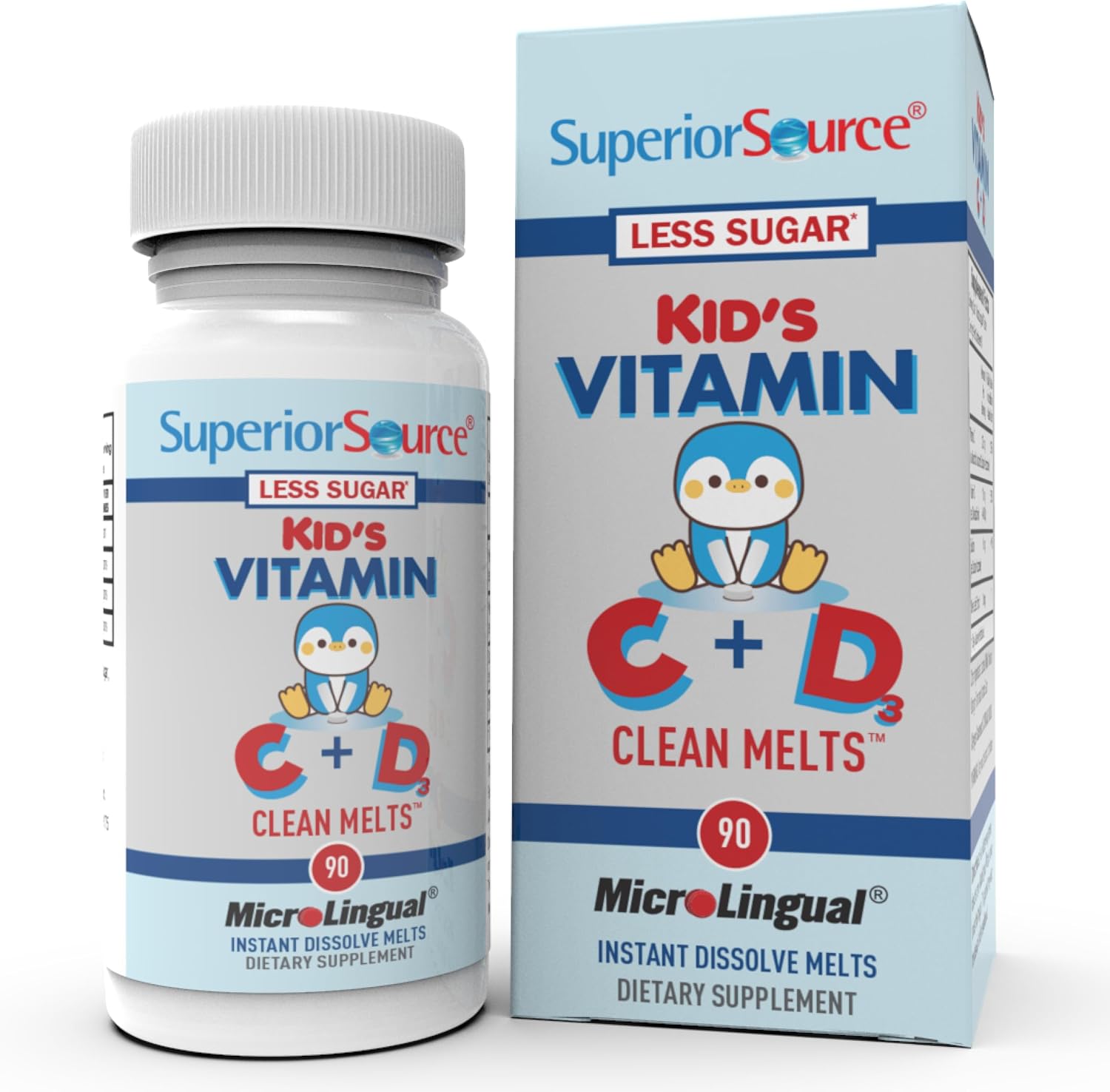 Superior Source Kid's Vitamin C & D3 Clean Melts – Immune Support, Low Sugar, Non-GM, 90 MicroLingual Melts - görsel 1