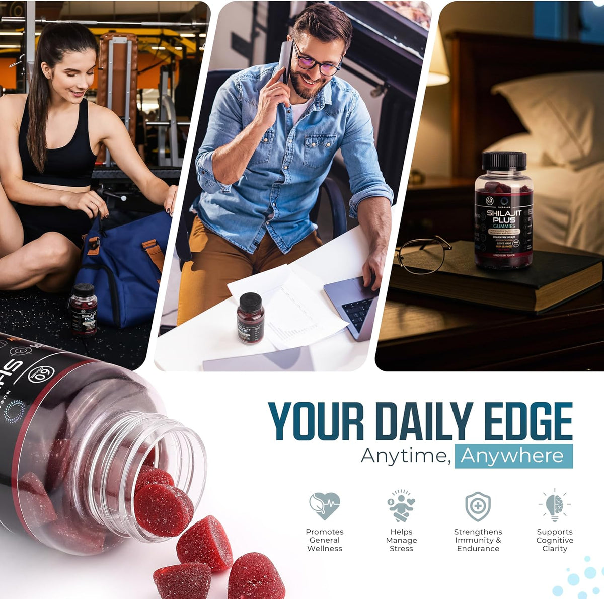 Nusalus Shilajit Plus Gummies – 5-in-1 Adaptogen Energy & Focus Supplement (60 Count) - görsel 4