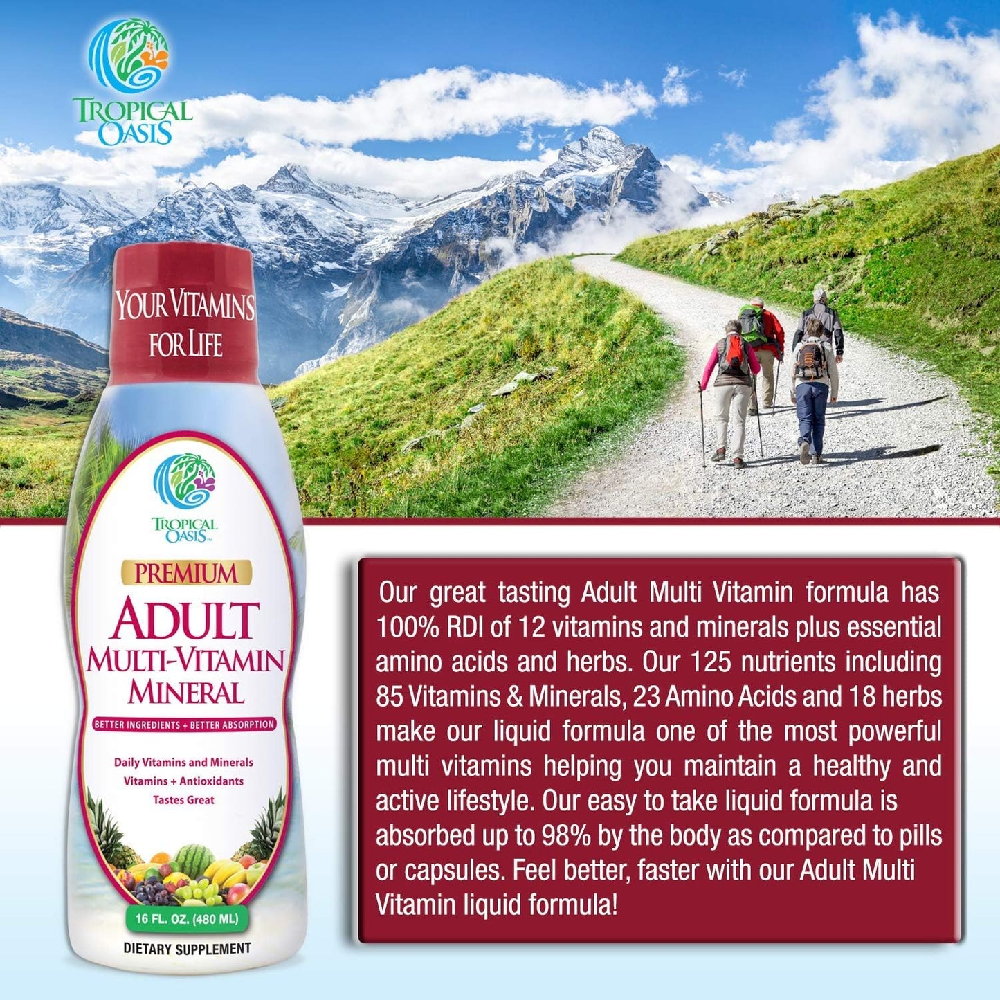 Tropical Oasis Adult Liquid Multivitamin – 125 Total Nutrients (473 ml) - görsel 8