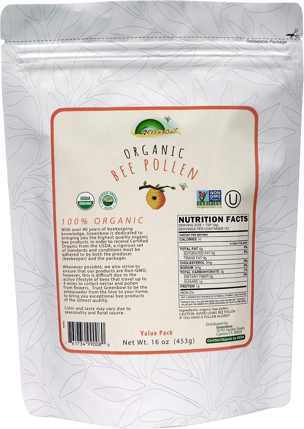 Greenbow Organic Bee Pollen - USDA Certified Organic, Non-GMO, Pure & Natural Superfood - 155g x 2 Jars - görsel 8