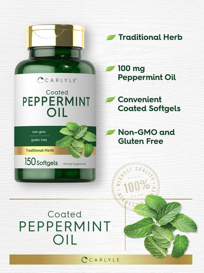 Carlyle Peppermint Oil Capsules, 150 Softgels | Herbal Supplement, Non-GMO, Gluten-free