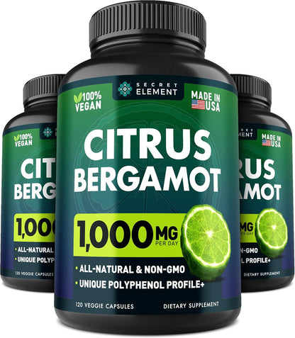 Secret Element Citrus Bergamot Extract 1000mg - Polyphenol-Rich Food Supplement, 120 Vegan Capsules