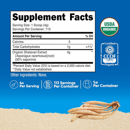 Nutricost Organic Shatavari Powder (454 g) – Certified USDA Organic, Non-GMO, Gluten-Free