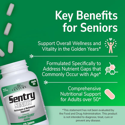 21st Century Sentry Senior Tablets – Multivitamin for Active Adults 55+ (125 Tablets)