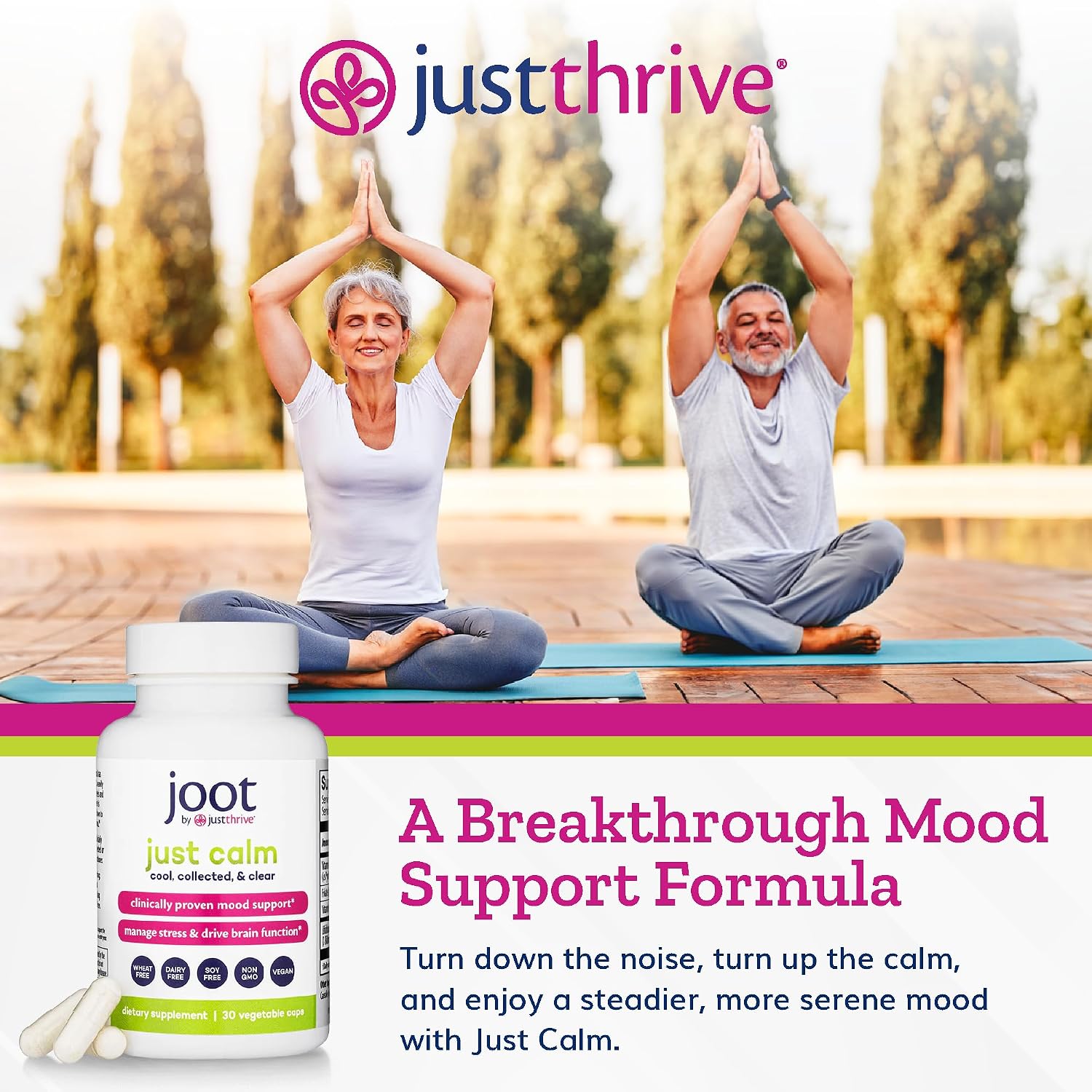 Just Thrive Just Calm - Cortisol Manager with Probiotic BL 1714 & B Vitamins - Vegan Mood & Memory Support - 30 Capsules - görsel 3