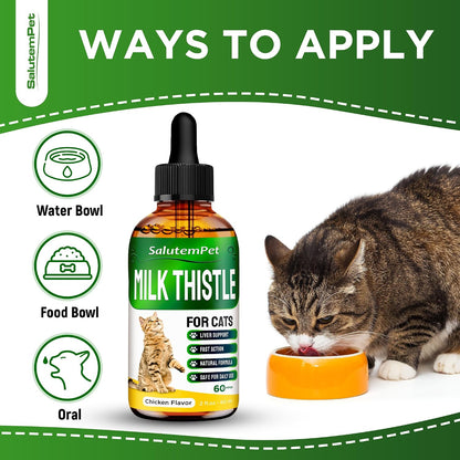 SalutemPet Cat Kidney Support - Milk Thistle Herbal Supplement for Cats, Chicken Flavour, 60 ml