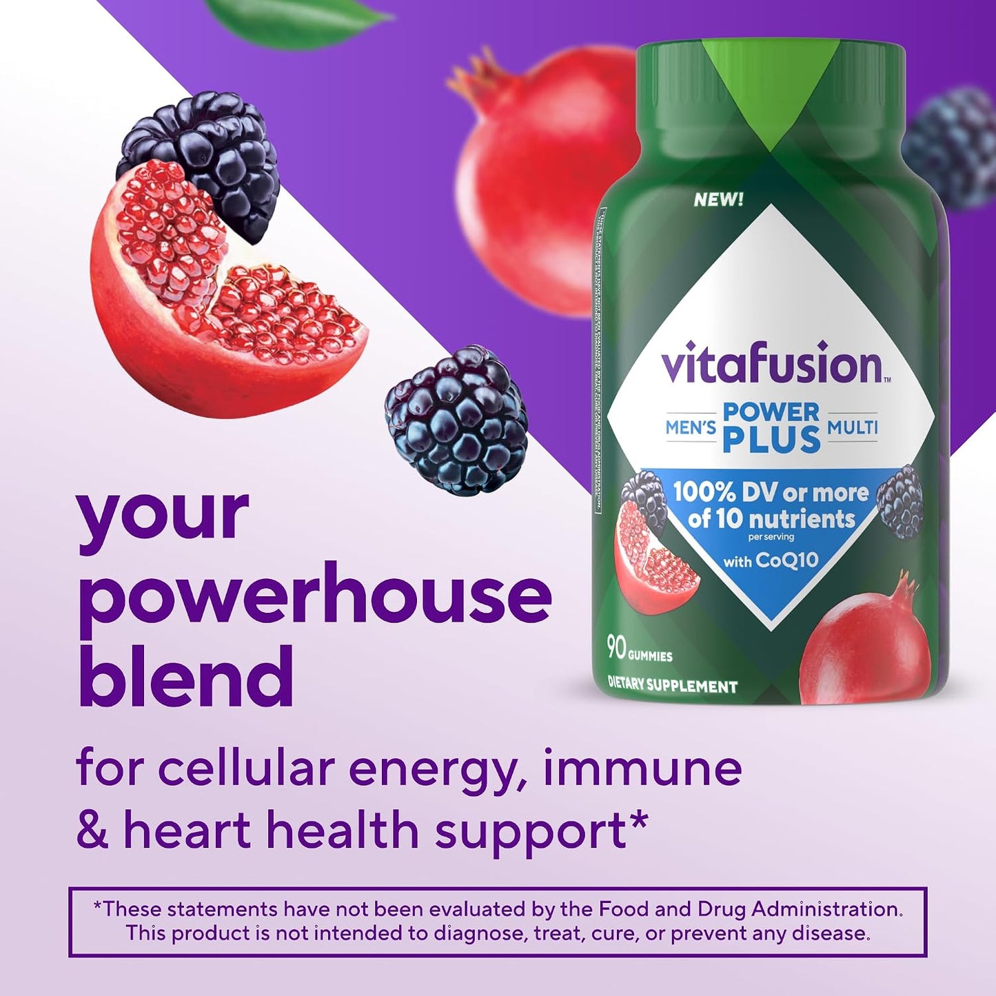 Vitafusion Power+ Men's Multivitamin with CoQ10, Blueberry Pomegranate, 90 Gummies - görsel 2