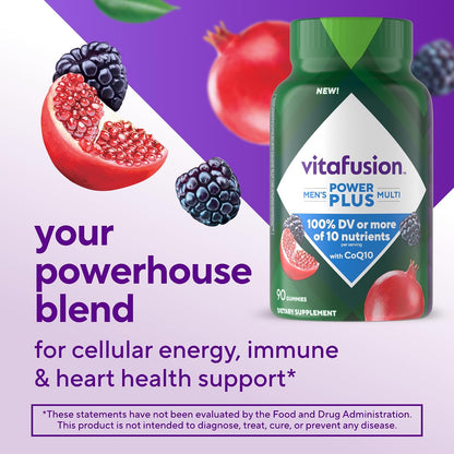 Vitafusion Power+ Men's Multivitamin with CoQ10, Blueberry Pomegranate, 90 Gummies