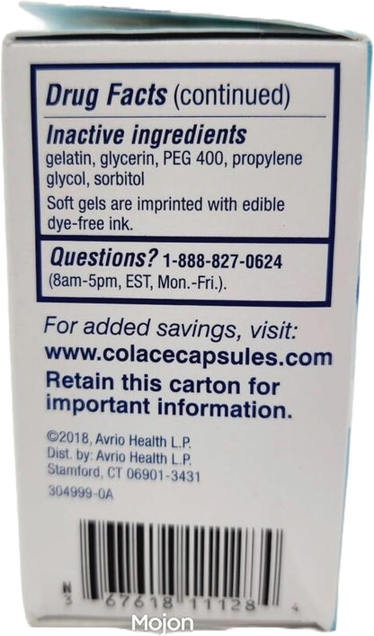 Colace Clear Docusate Sodium Stool Softener 50mg, 28 Count Per Box (3 Pack) - 84 Softgels