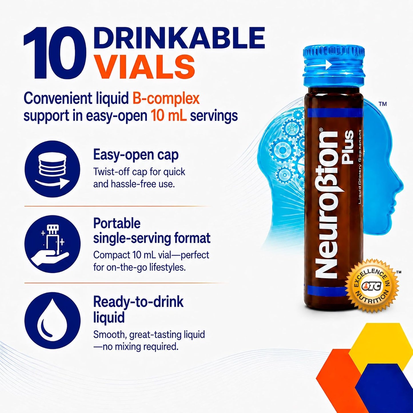 Neurobion Plus B Complex Liquid Food Supplement - Vitamin B12, B6, B1 Drinkable Oral Vials for Daily Energy Support, Nervous System Health & Metabolism Support for Adults - 10 Liquid Shots - görsel 3