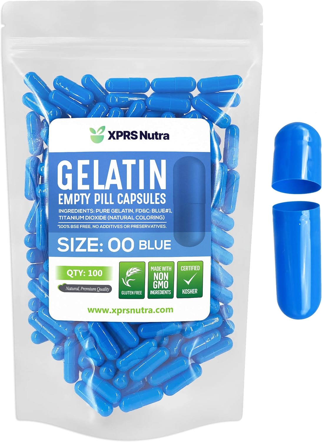 XPRS Nutra Size 00 Empty Gelatine Capsules - 100 Count - DIY Capsule Filling (Blue) - görsel 1