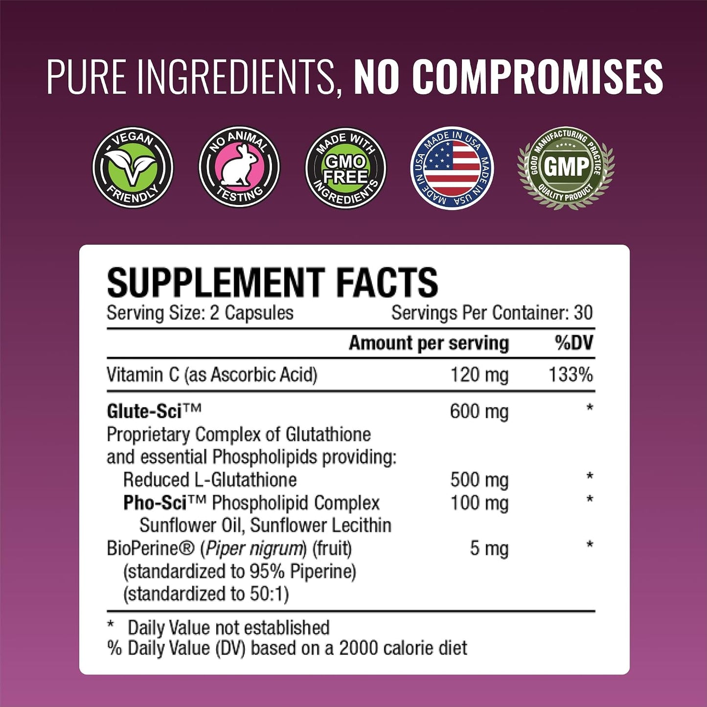 Approved Science® Glutathione 500 mg with Phospholipid Complex, Vitamin C & BioPerine – 180 Veggie Capsules - görsel 4
