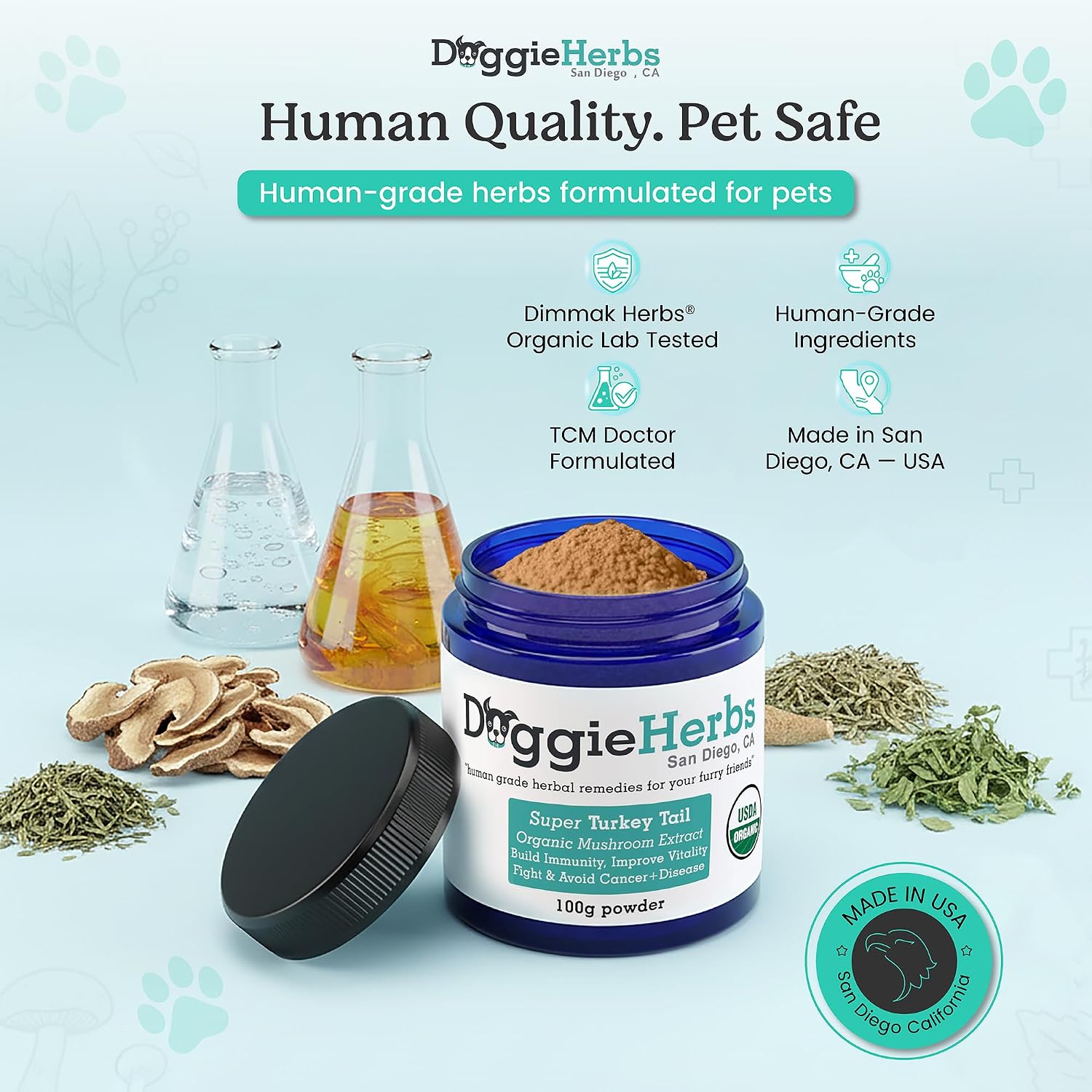 Doggie Herbs Turkey Tail Mushroom Extract for Dogs – 55% Beta-Glucans – Immune Support – 100g - görsel 2