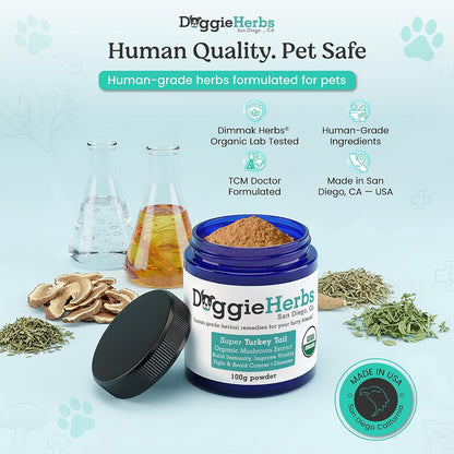 Doggie Herbs Turkey Tail Mushroom Extract for Dogs – 55% Beta-Glucans – Immune Support – 100g