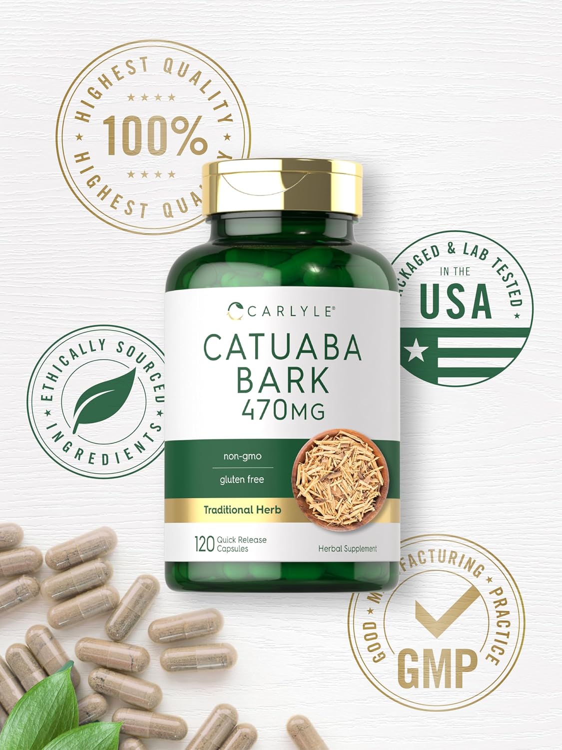 Carlyle Catuaba Bark Supplement, 470mg, 120 Capsules, for Men and Women, Non-GMO & Gluten-free - görsel 5