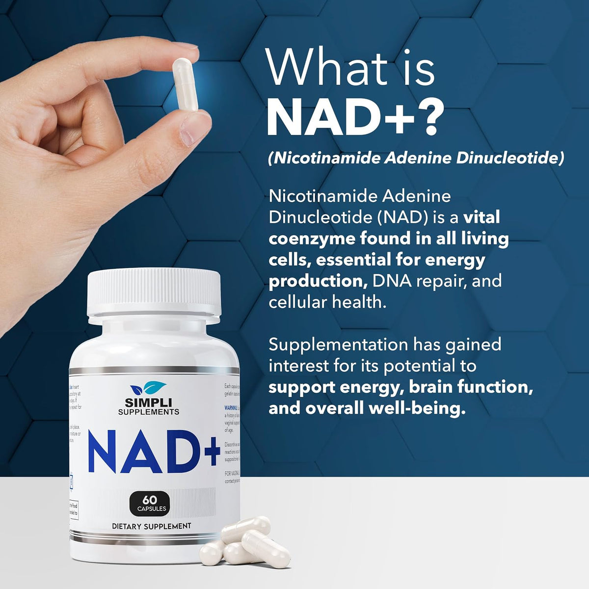 Simpli Supplements NAD+ Supplement - 500mg per Serving (60 Capsules) - görsel 4