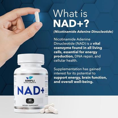 Simpli Supplements NAD+ Supplement - 500mg per Serving (60 Capsules)