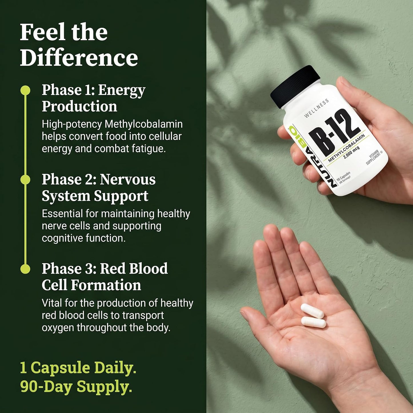NutraBio Methyl B-12 2000mcg – Contributes to Normal Energy and Nervous System Function, 90 Vegetable Capsules - görsel 5