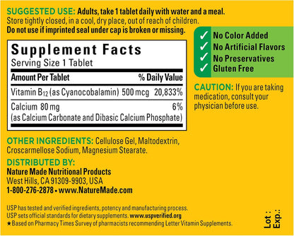 Nature Made Vitamin B12 500 mcg Tablets, 200 Tablets