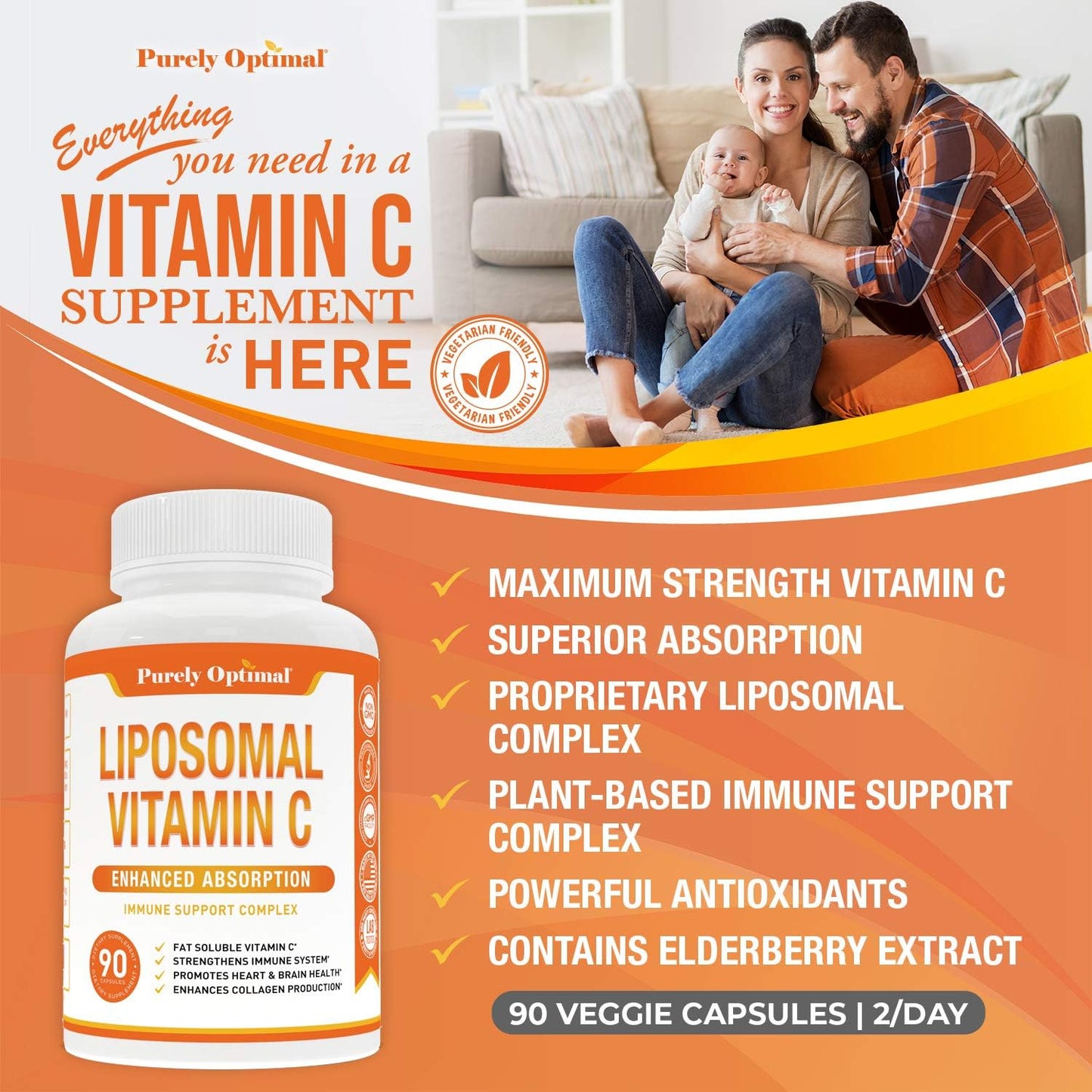 Purely Optimal Premium Liposomal Vitamin C Supplement – High Absorption, Fat Soluble Ascorbic Acid 1000mg for Immune Support, Non-GM, 90 Capsules - görsel 4