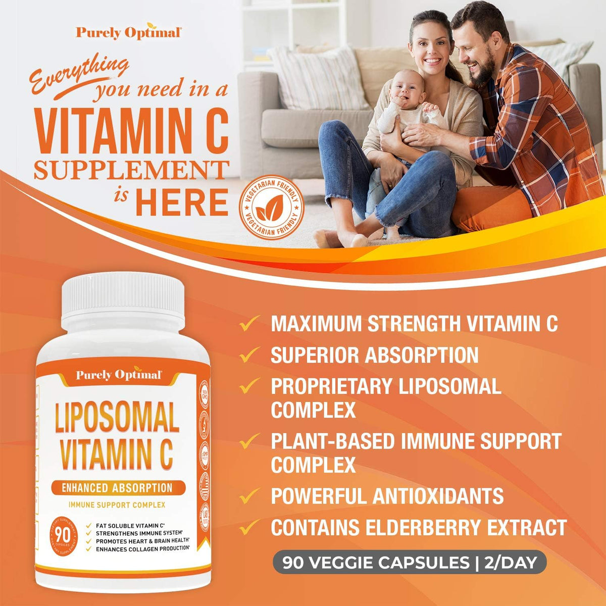 Purely Optimal Premium Liposomal Vitamin C Supplement – High Absorption, Fat Soluble Ascorbic Acid 1000mg for Immune Support, Non-GM, 90 Capsules - görsel 4