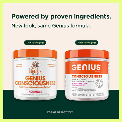 Genius Consciousness – Premium Nootropic Powder – AlphaSize, NeuroFactor, Lion's Mane and Dynamine – Natural Brain Booster – Watermelon