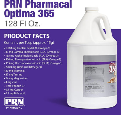 PRN Pharmacal Optima 365 Essential Fatty Acids Nutritional Supplement for Cats and Dogs – 3.8 L