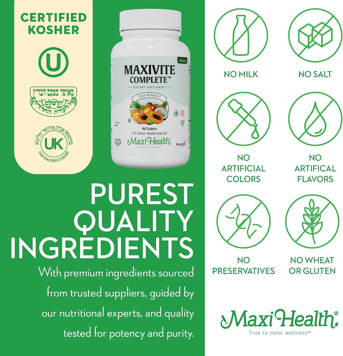 Maxi Health Multivitamin with Iron – Once Daily, Kosher – 90 Tablets - görsel 6
