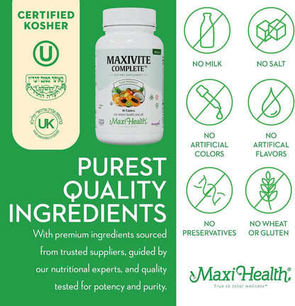 Maxi Health Multivitamin with Iron – Once Daily, Kosher – 90 Tablets