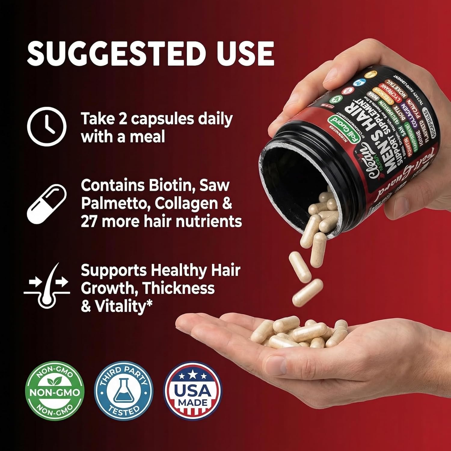 Foli Guard Hair Growth Supplement for Men with Biotin, Collagen and Saw Palmetto - görsel 6