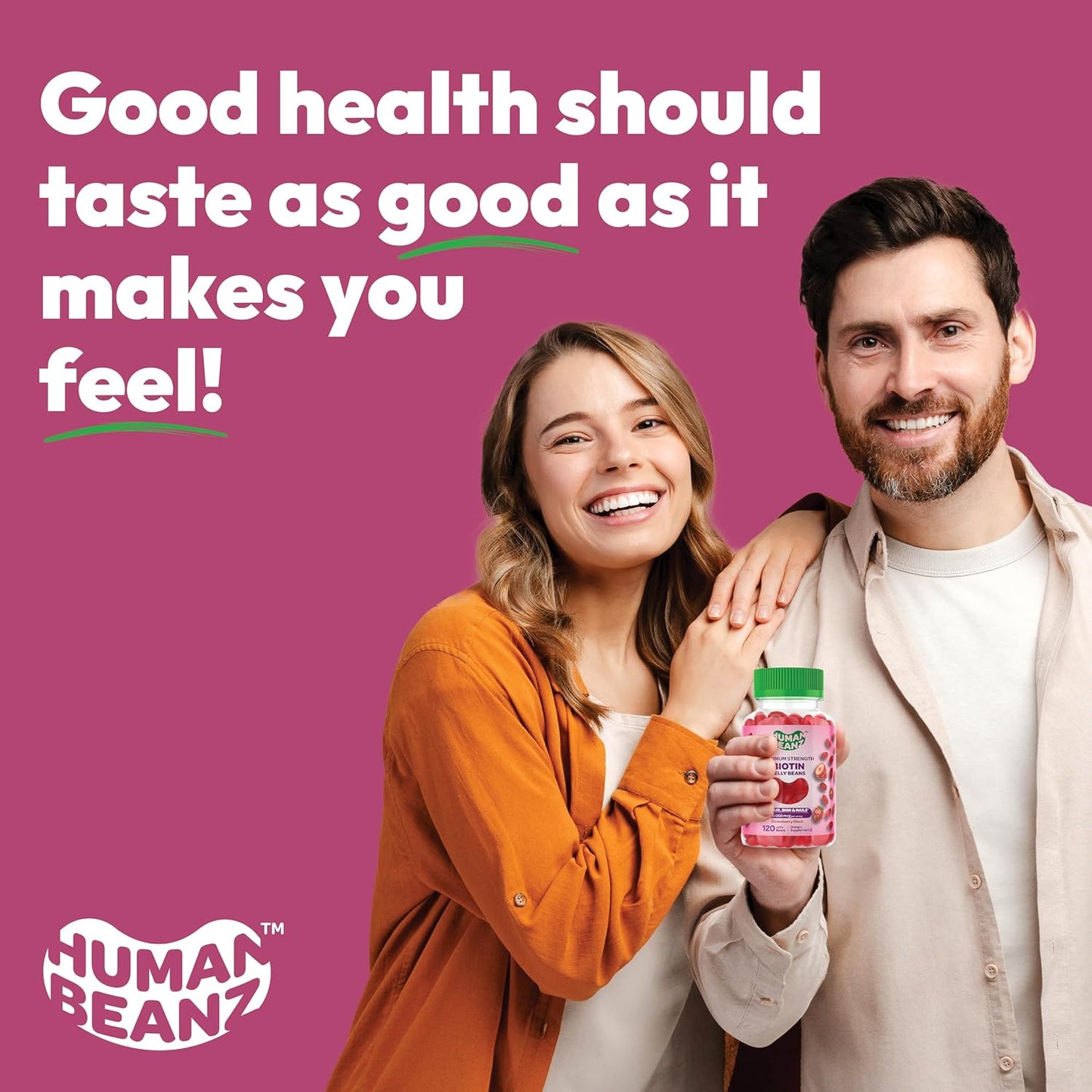 Human Beanz Biotin Jelly Bean Gummy Vitamins, 10,000mcg, for Hair, Skin & Nails - 120 Strawberry Blast Jelly Beans - görsel 6