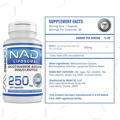 MAAC10 Liposomal NAD+ (180 Capsules) – Supports Energy & Reduces Fatigue, Non-GMO, Gluten-free, Vegan (3 Pack)