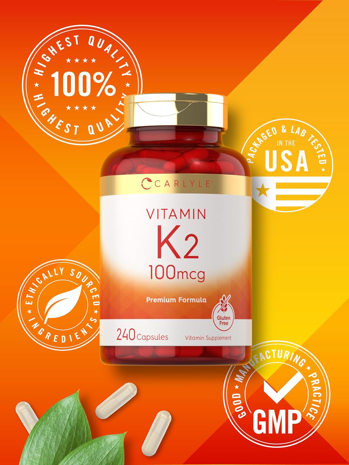 Carlyle Vitamin K2 Food Supplement 100 mcg, MK-4, 240 Capsules - Non-GM & Gluten-free - görsel 6