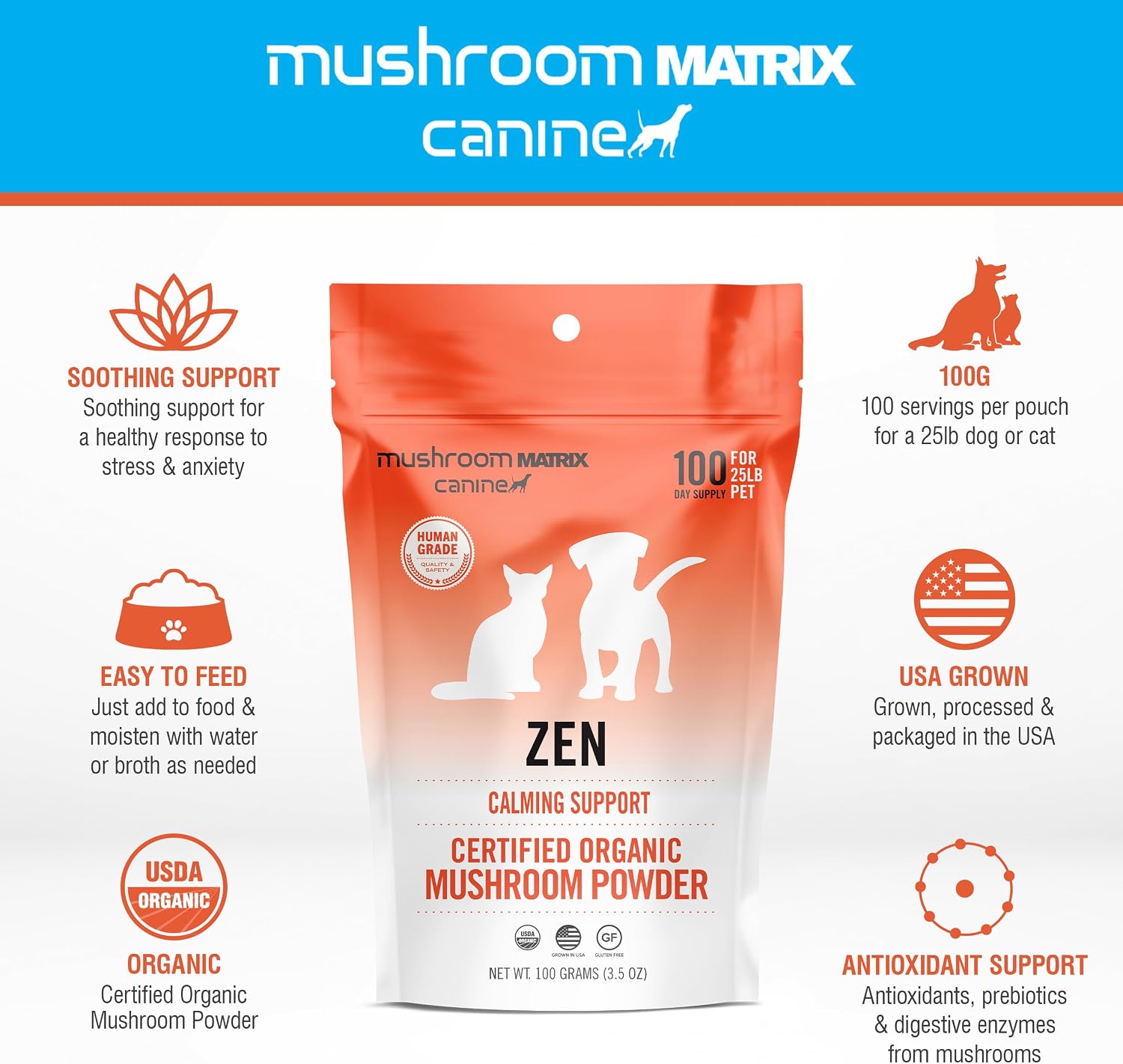 Om Mushroom Matrix Pet - Zen Matrix Mushroom Blend | Organic Calming Support for Dogs and Cats | 100g - görsel 3