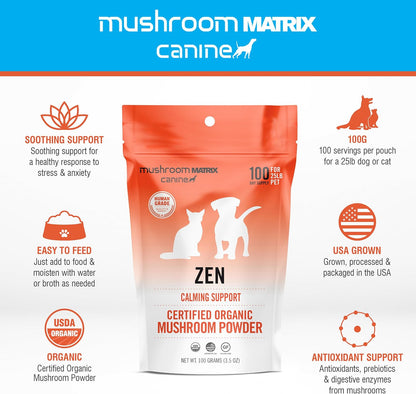 Om Mushroom Matrix Pet - Zen Matrix Mushroom Blend | Organic Calming Support for Dogs and Cats | 100g