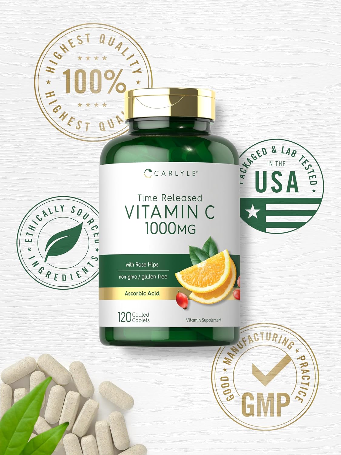 Carlyle Vitamin C 1000mg Timed Release with Rose Hips - 120 Vegetarian Caplets - görsel 6