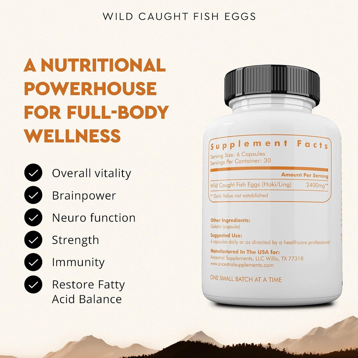 Ancestral Supplements Wild Caught Fish Eggs, 2400mg, 180 Capsules - görsel 2