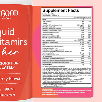 PureGood Liquid Multivitamin for Women | Methylated B12, Folate, Biotin & Saffron | Omega-3 6 7 9 | Energy, Mood & Hormone Balance Support | Iron Free | Sugar Free | 887 ml